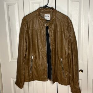 Zara Men’s PU Vegan Leather Jacket in Brown